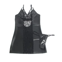 marielove Kostüme|exy chwarze PU-eder ingerie et – pitze & Kunteder, verführeriche Deou