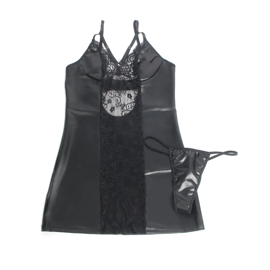 marielove Kostüme|exy chwarze PU-eder ingerie et – pitze & Kunteder, verführeriche Deou
