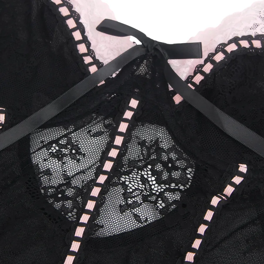 marielove Nachtwäsche|exy chwarze Rüchen-Nachtkeid – pitze, trape & verführeriche ingerie