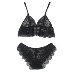 marielove Bikini Sets|Sexy Schwarzes Spitzen Dessous Set 2-teilig Bralette, 95% Polyester, 5% Elastan