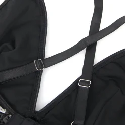 marielove Nachtwäsche|exy chwarze Wet-ook Nachtkeid – Faux-eder, Deep V-Neck & trape, ingerie