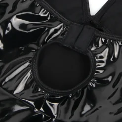 marielove Nachtwäsche|exy chwarze Wet-ook Nachtkeid – Faux-eder, Deep V-Neck & trape, ingerie