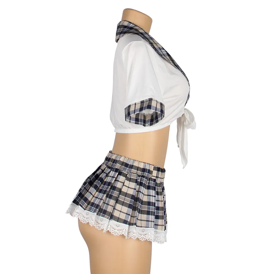 marielove Kostüme|Sexy White Crop Top & Plaid Skirt – High-Quality Student Cosplay Uniform Outfit