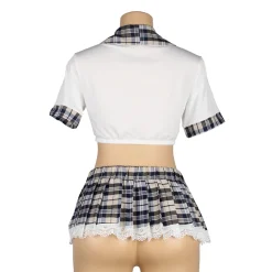 marielove Kostüme|Sexy White Crop Top & Plaid Skirt – High-Quality Student Cosplay Uniform Outfit