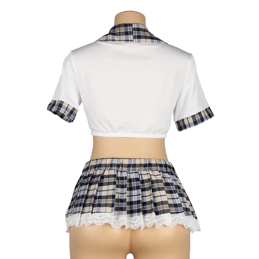 marielove Kostüme|Sexy White Crop Top & Plaid Skirt – High-Quality Student Cosplay Uniform Outfit