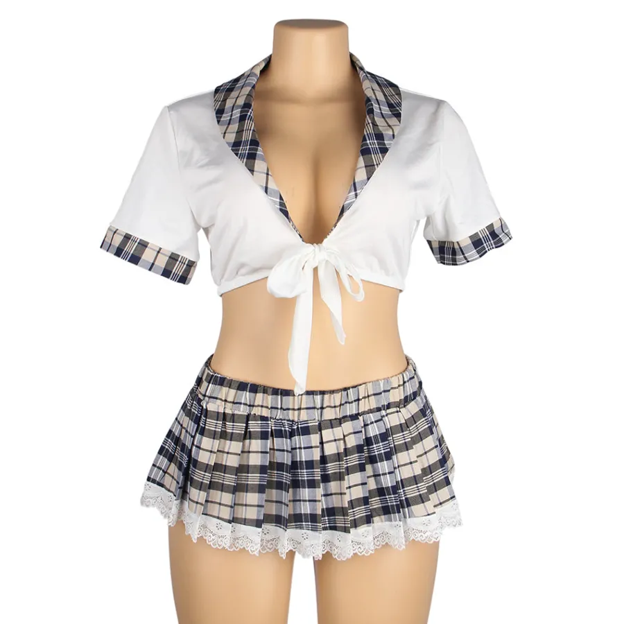 marielove Kostüme|Sexy White Crop Top & Plaid Skirt – High-Quality Student Cosplay Uniform Outfit